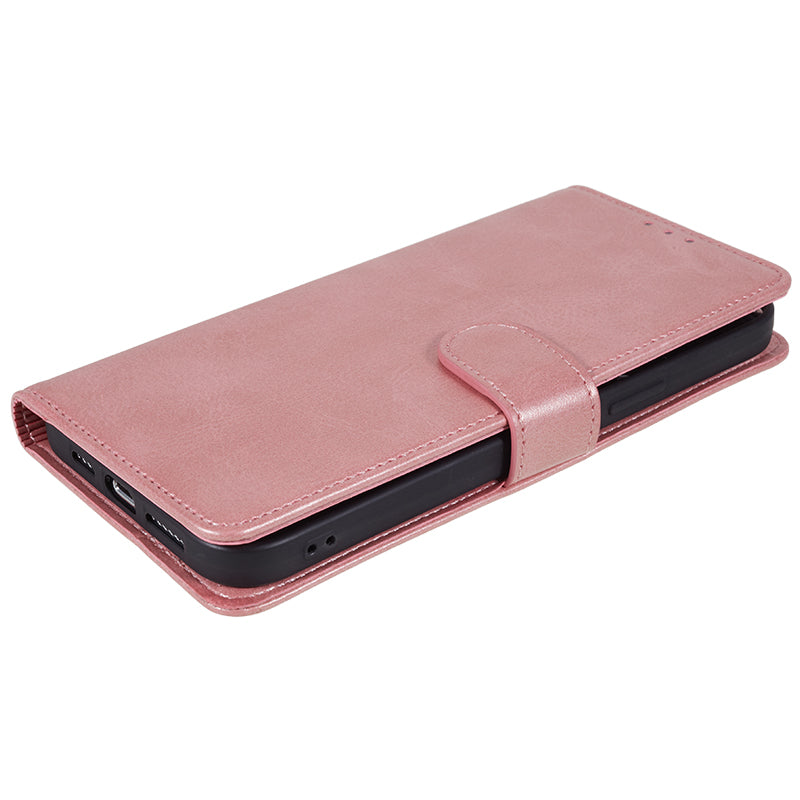 Uniqkart for Samsung Galaxy A25 5G Anti-Scratch Flip Stand PU Leather Cover Wallet Calf Texture Phone Case - Rose Gold