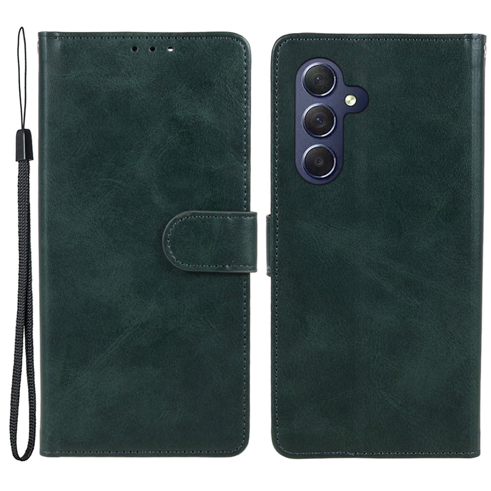 Uniqkart for Samsung Galaxy A25 5G Anti-Scratch Flip Stand PU Leather Cover Wallet Calf Texture Phone Case - Green