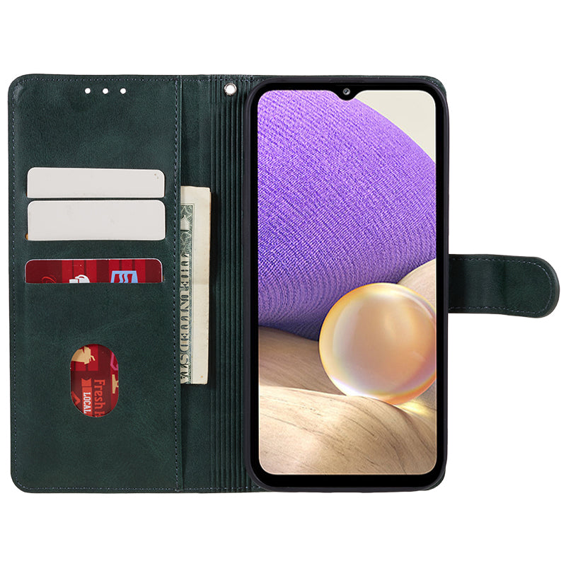 Uniqkart for Samsung Galaxy A25 5G Anti-Scratch Flip Stand PU Leather Cover Wallet Calf Texture Phone Case - Green