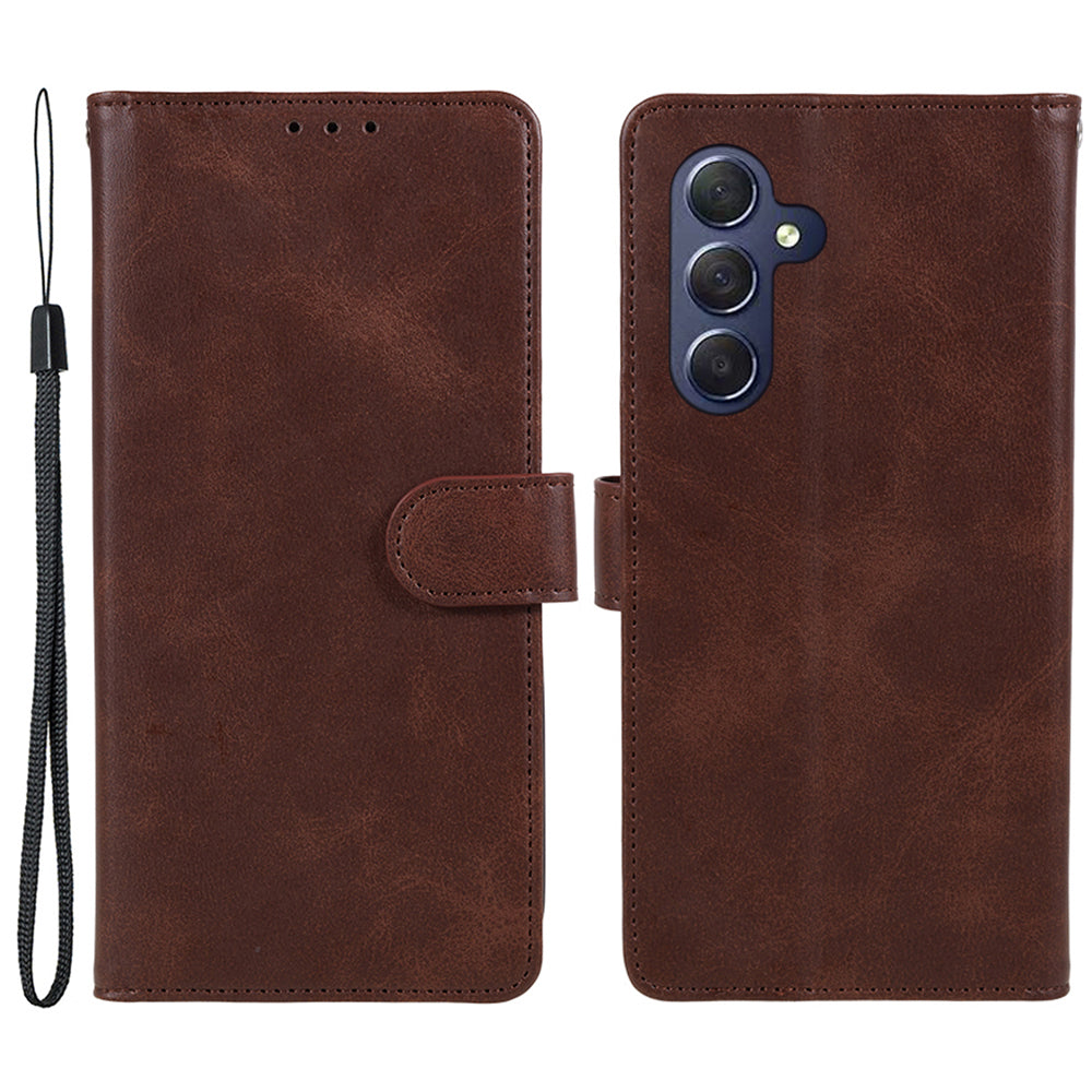 Uniqkart for Samsung Galaxy A25 5G Anti-Scratch Flip Stand PU Leather Cover Wallet Calf Texture Phone Case - Brown