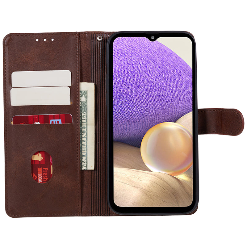Uniqkart for Samsung Galaxy A25 5G Anti-Scratch Flip Stand PU Leather Cover Wallet Calf Texture Phone Case - Brown