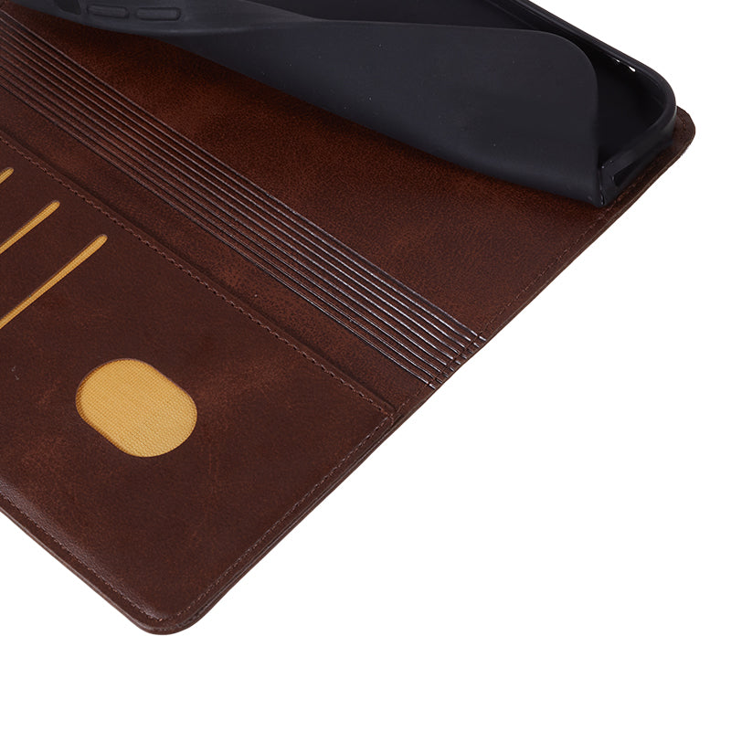 Uniqkart for Samsung Galaxy A25 5G Anti-Scratch Flip Stand PU Leather Cover Wallet Calf Texture Phone Case - Brown