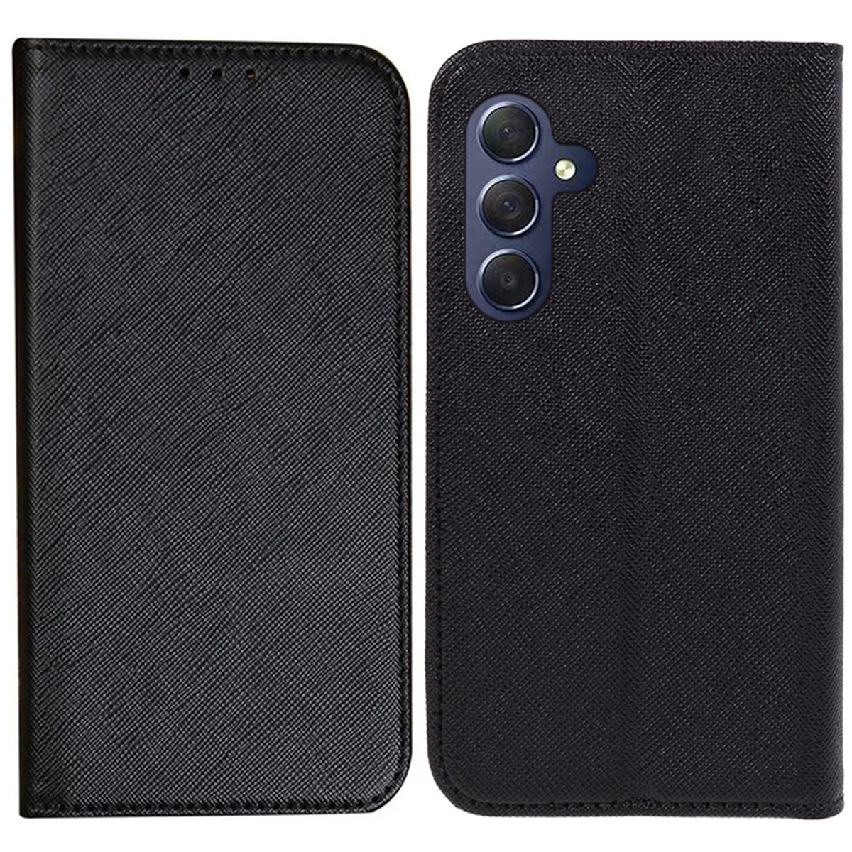 Uniqkart for Samsung Galaxy A25 5G Wallet Phone Shell Cross Texture PU Leather Shockproof Flip Stand Phone Case - Black