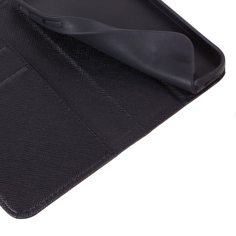 Uniqkart for Samsung Galaxy A25 5G Wallet Phone Shell Cross Texture PU Leather Shockproof Flip Stand Phone Case - Black