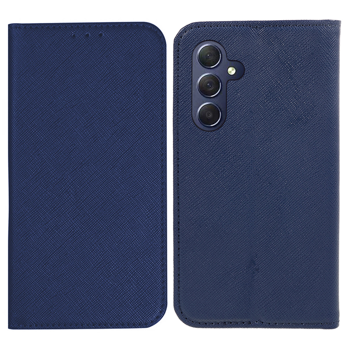 Uniqkart for Samsung Galaxy A25 5G Wallet Phone Shell Cross Texture PU Leather Shockproof Flip Stand Phone Case - Dark Blue