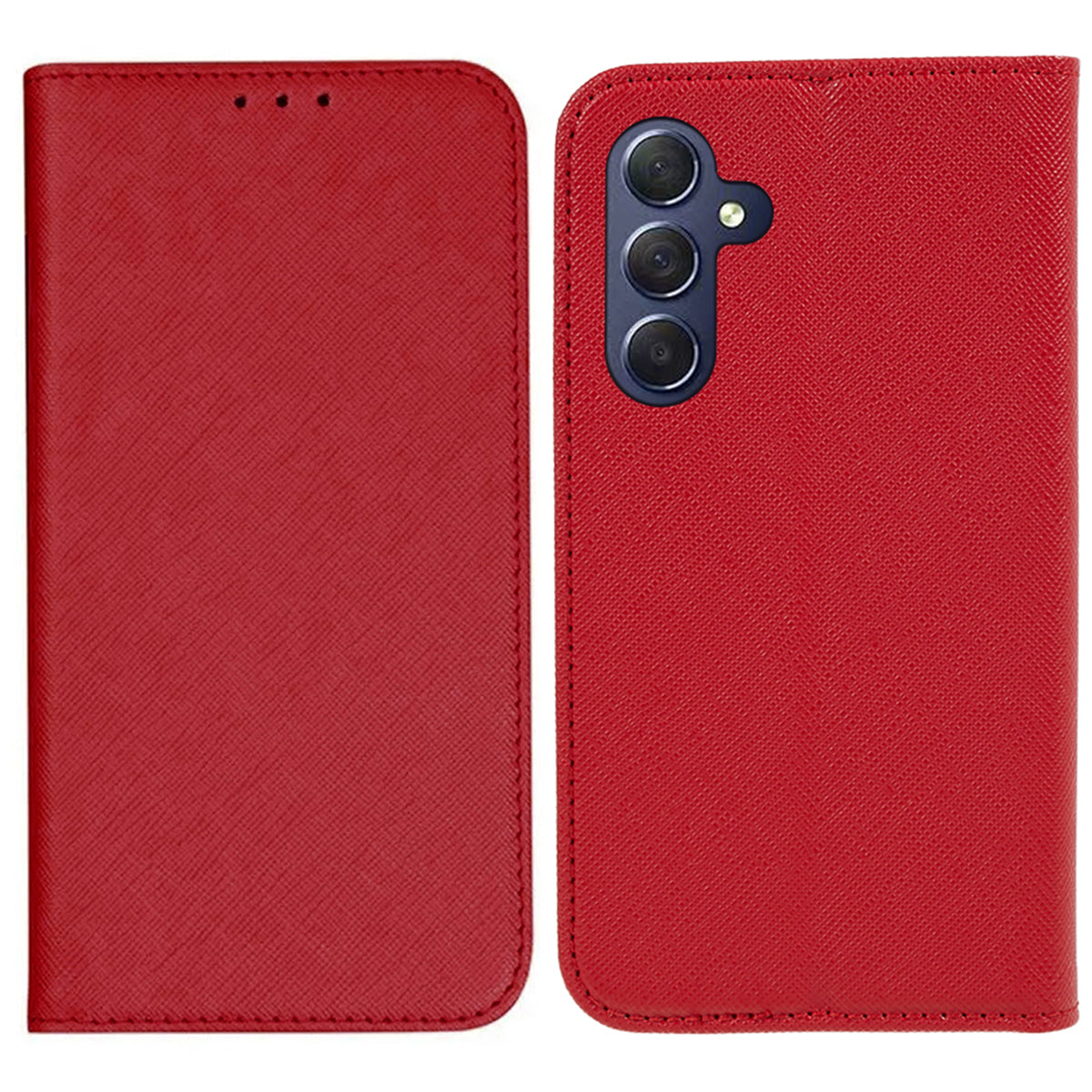 Uniqkart for Samsung Galaxy A25 5G Wallet Phone Shell Cross Texture PU Leather Shockproof Flip Stand Phone Case - Red