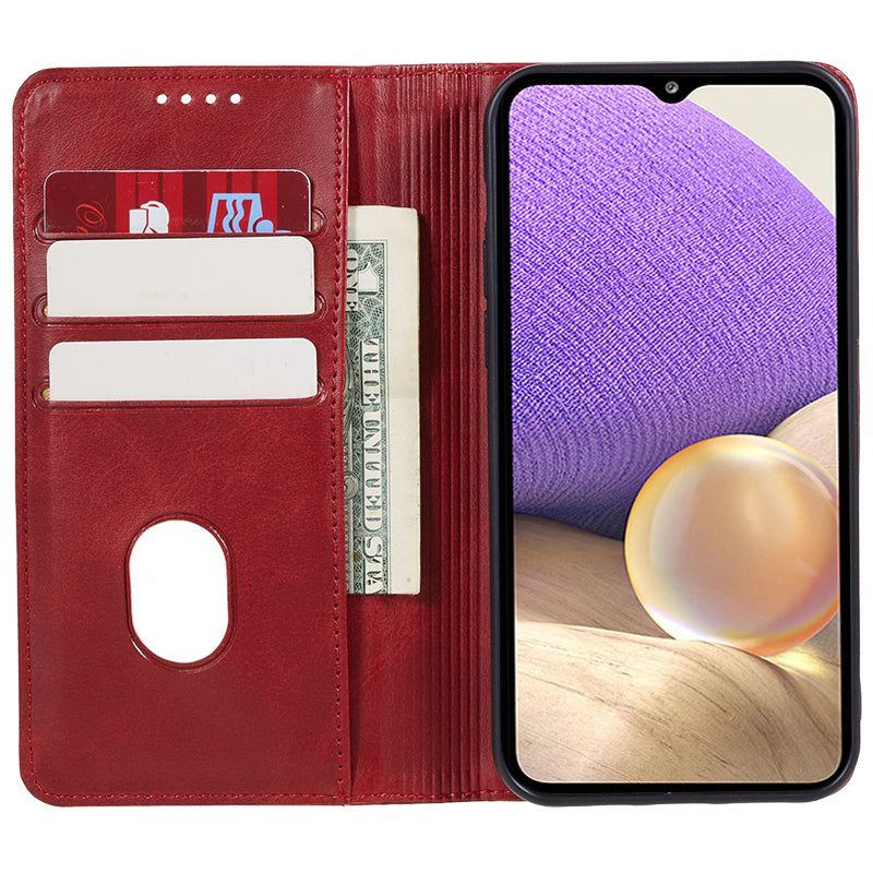Uniqkart for Samsung Galaxy S23 FE Shockproof PU Leather Cover Flip Stand Wallet Calf Texture Phone Case - Red