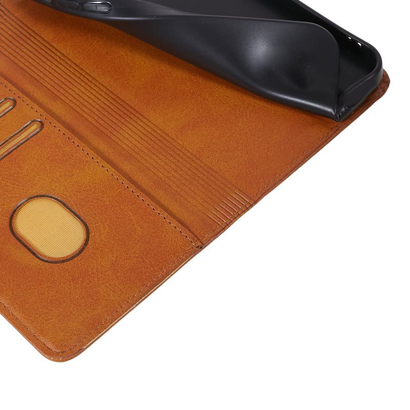 Uniqkart for Samsung Galaxy S23 FE Shockproof PU Leather Cover Flip Stand Wallet Calf Texture Phone Case - Khaki