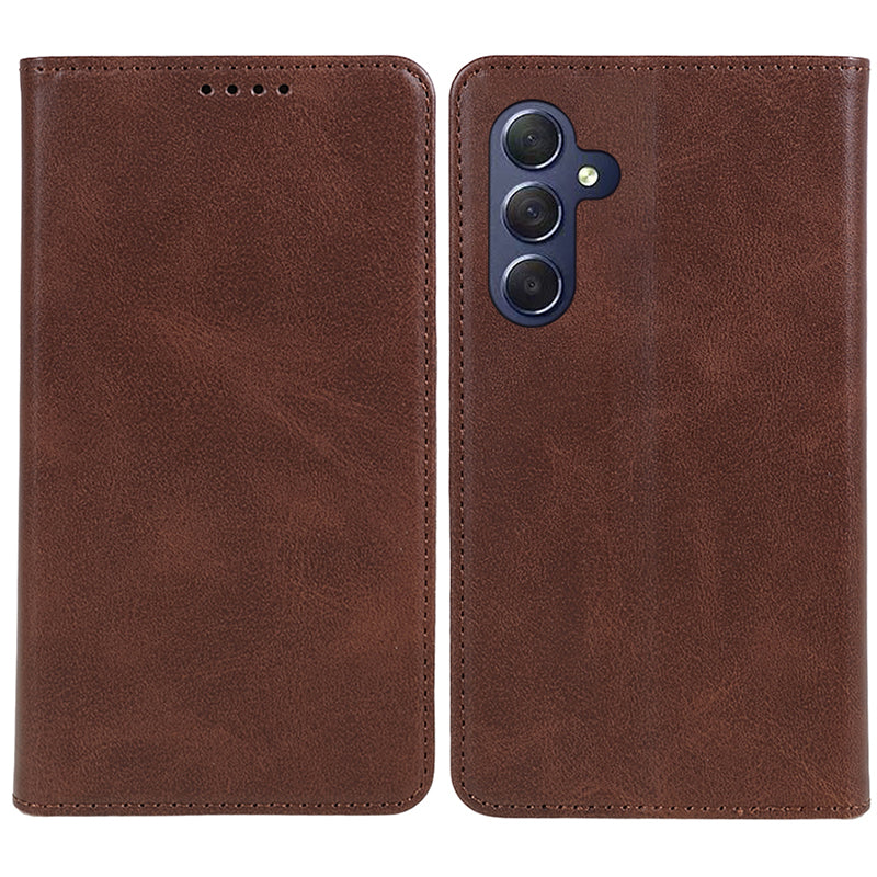 Uniqkart for Samsung Galaxy S23 FE Shockproof PU Leather Cover Flip Stand Wallet Calf Texture Phone Case - Brown
