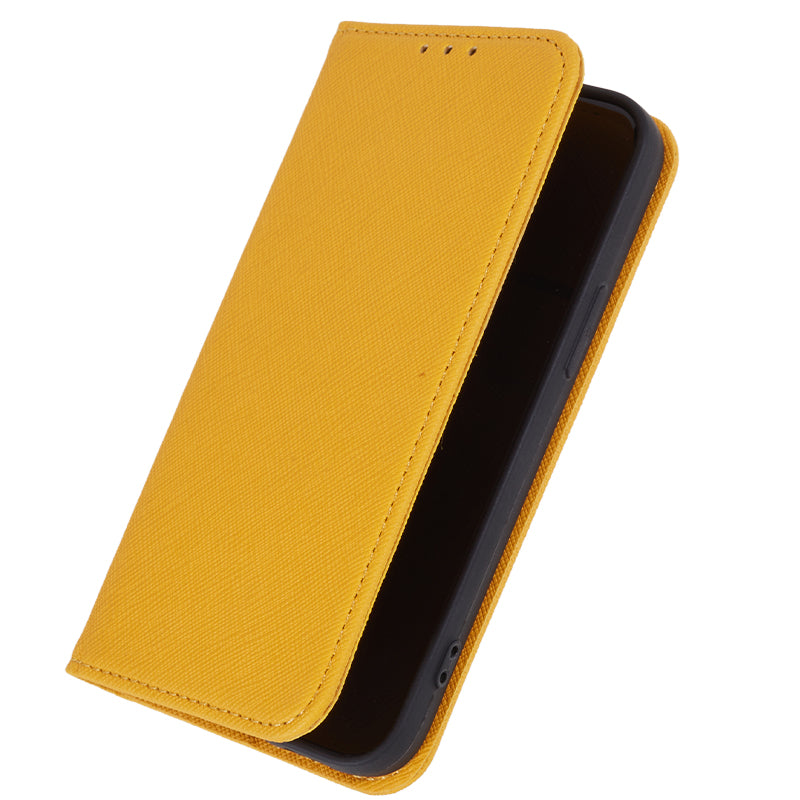 Uniqkart for Samsung Galaxy S23 FE Cross Texture Phone Cover Shell  PU Leather Flip Stand Wallet Phone Case - Yellow
