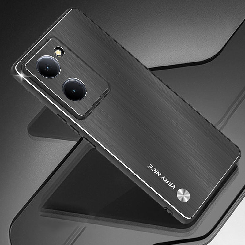 Uniqkart for vivo Y78 5G Anti-Scratch Phone Case Aluminum Alloy+TPU Brushed Mobile Phone Cover - Black