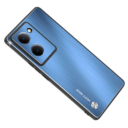 Uniqkart for vivo Y78 5G Anti-Scratch Phone Case Aluminum Alloy+TPU Brushed Mobile Phone Cover - Blue