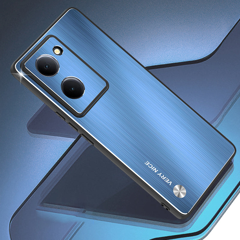 Uniqkart for vivo Y78 5G Anti-Scratch Phone Case Aluminum Alloy+TPU Brushed Mobile Phone Cover - Blue