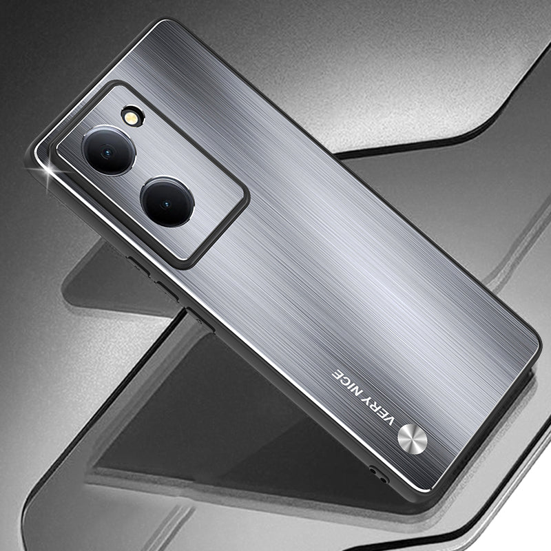 Uniqkart for vivo Y78 5G Anti-Scratch Phone Case Aluminum Alloy+TPU Brushed Mobile Phone Cover - Silver