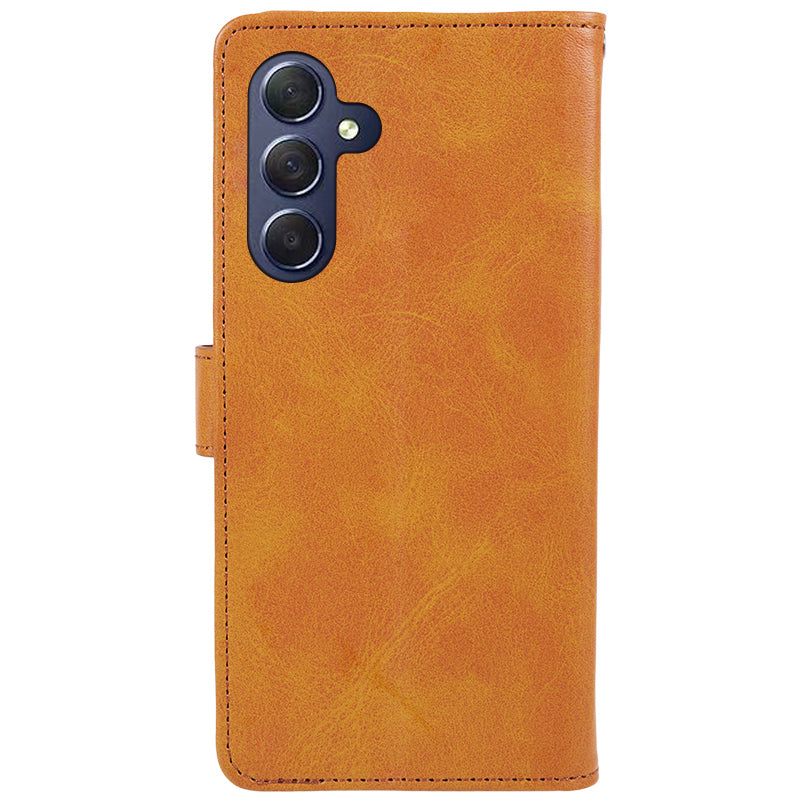 Uniqkart for Samsung Galaxy S23 FE Flip Stand PU Leather Cover Wallet Calf Texture Anti-Scratch Phone Case - Khaki