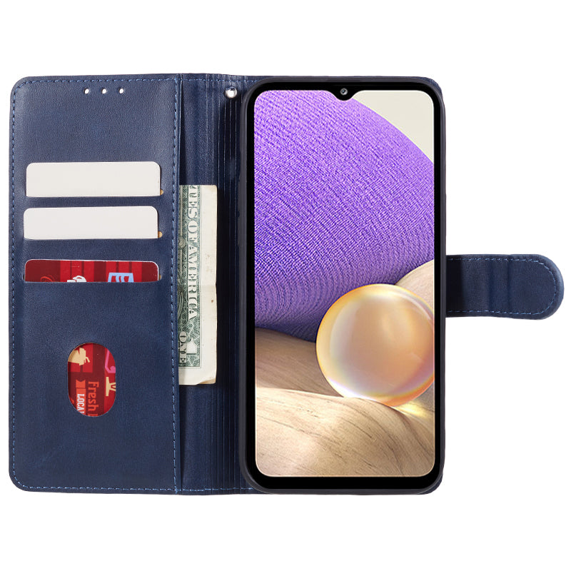 Uniqkart for Samsung Galaxy S23 FE Flip Stand PU Leather Cover Wallet Calf Texture Anti-Scratch Phone Case - Blue