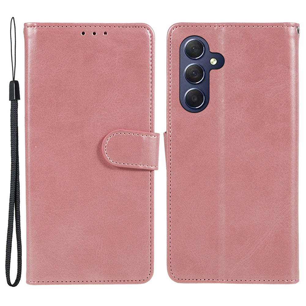 Uniqkart for Samsung Galaxy S23 FE Flip Stand PU Leather Cover Wallet Calf Texture Anti-Scratch Phone Case - Rose Gold