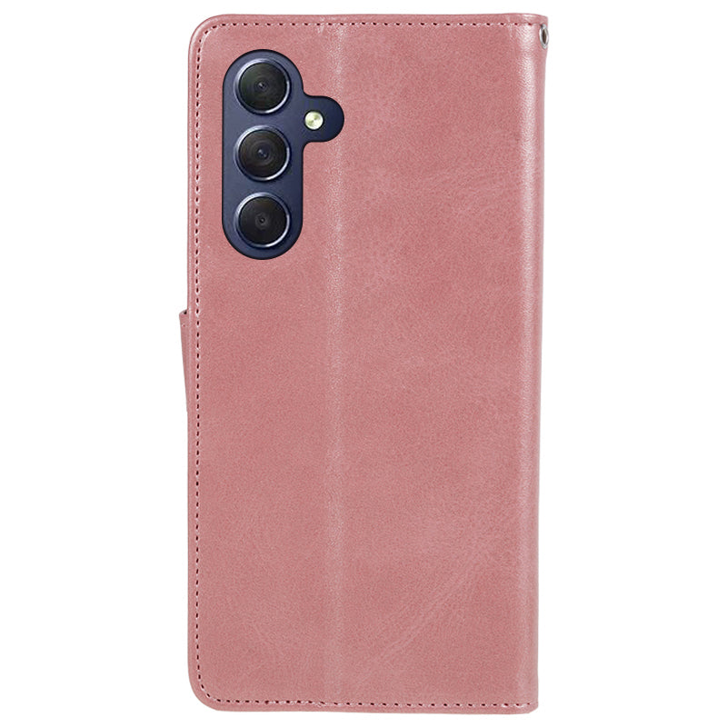 Uniqkart for Samsung Galaxy S23 FE Flip Stand PU Leather Cover Wallet Calf Texture Anti-Scratch Phone Case - Rose Gold