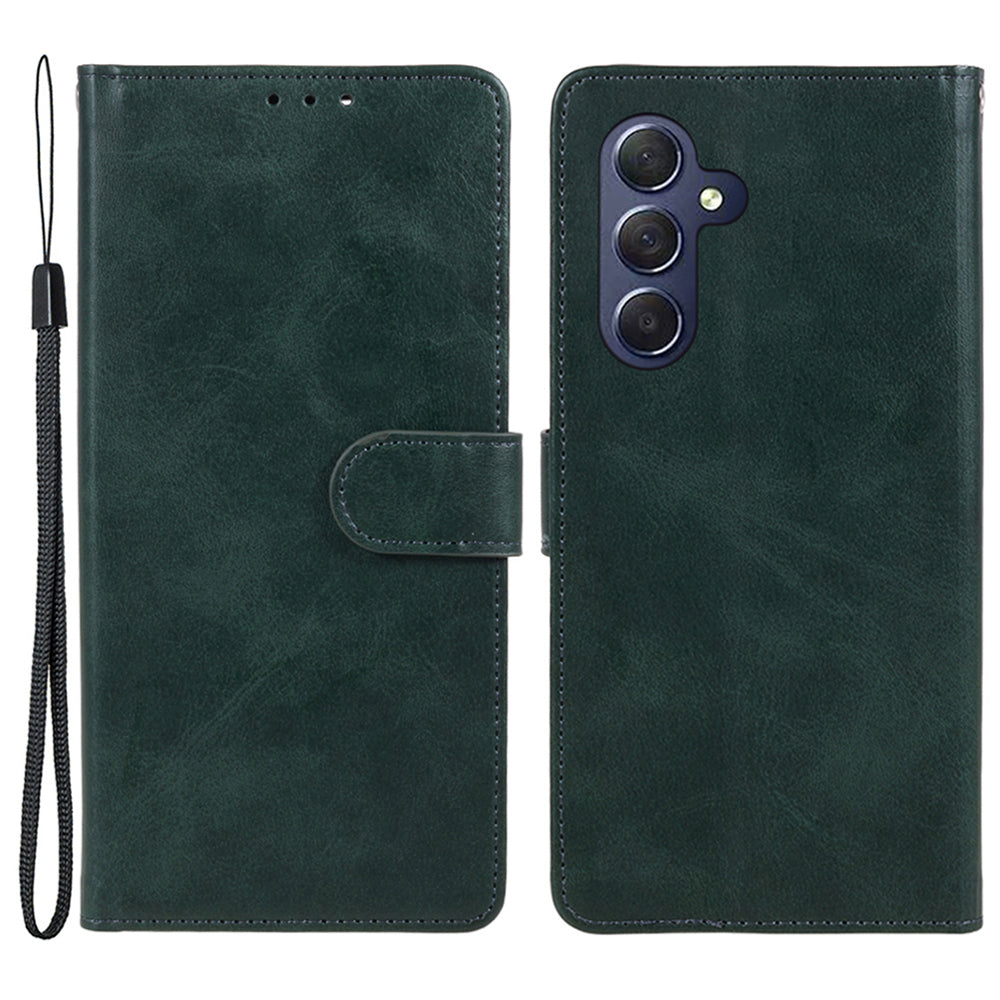 Uniqkart for Samsung Galaxy S23 FE Flip Stand PU Leather Cover Wallet Calf Texture Anti-Scratch Phone Case - Midnight Green