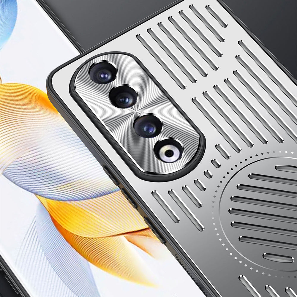 Uniqkart for Honor 90 Pro Hollow Heat Dissipation Phone Back Case Shell TPU+Aluminum Alloy Magnetic Cover - Blue