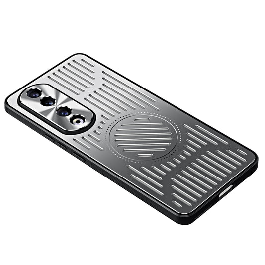 Uniqkart for Honor 90 Phone Case Hollow Heat Dissipation TPU+Aluminum Alloy Magnetic Back Cover - Silver