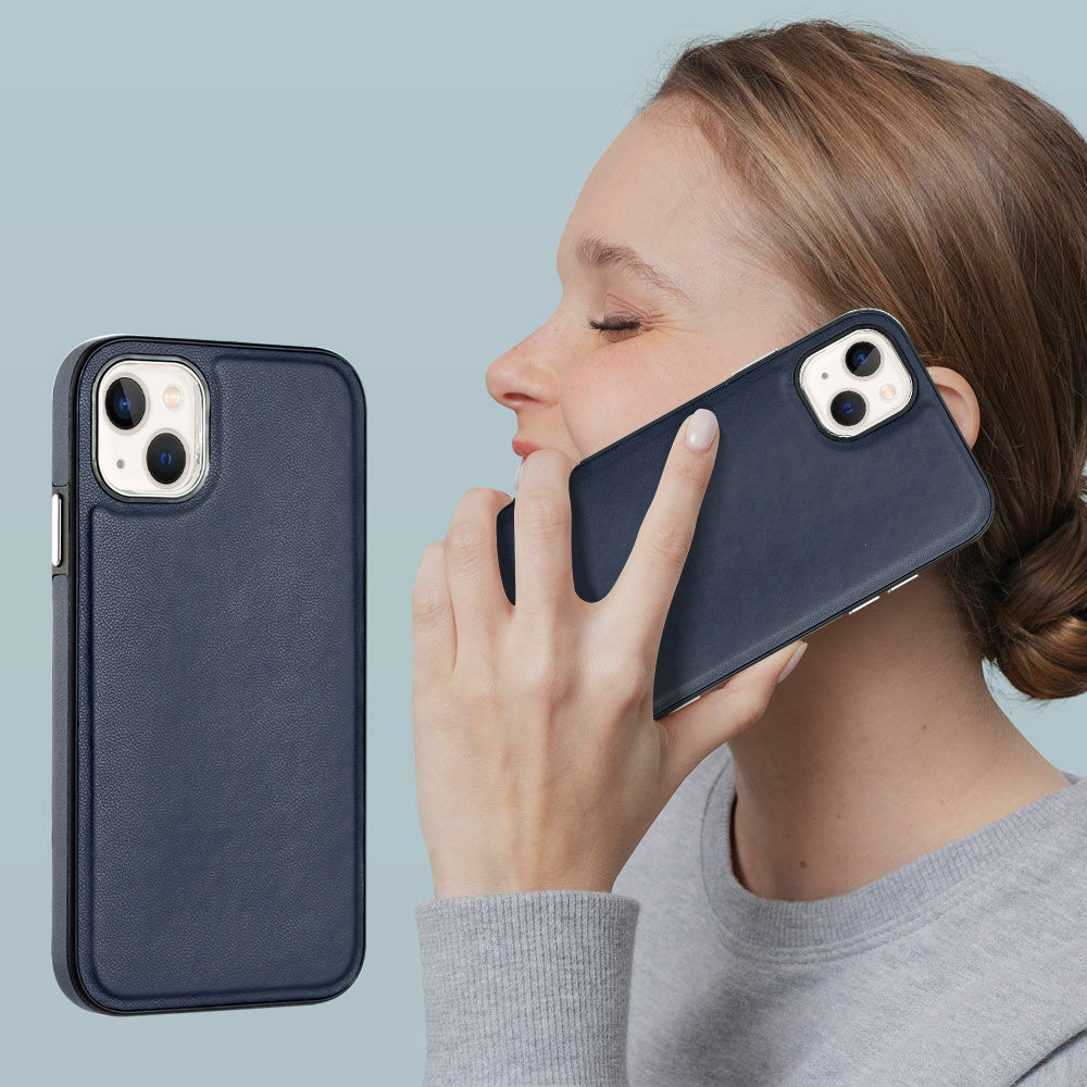 YB Leather Coating Series-6 For iPhone 15 Anti-scratch Back Cover Leather Coated TPU Mobile Phone Case - Sapphire