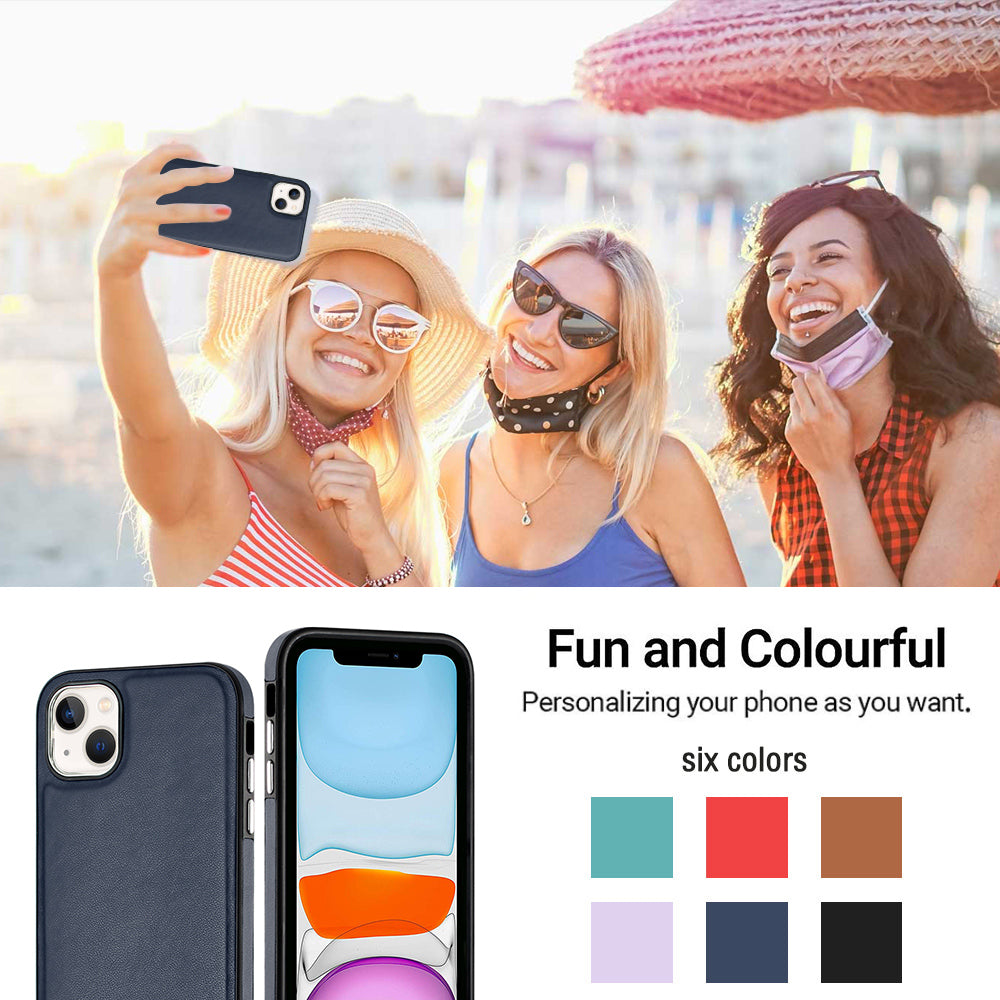 YB Leather Coating Series-6 For iPhone 15 Anti-scratch Back Cover Leather Coated TPU Mobile Phone Case - Sapphire
