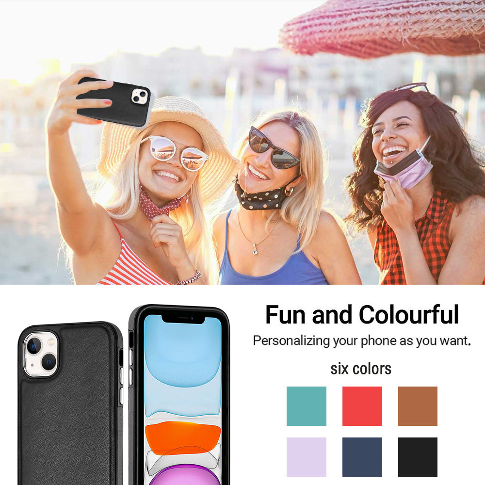 YB Leather Coating Series-6 For iPhone 15 Anti-scratch Back Cover Leather Coated TPU Mobile Phone Case - Black