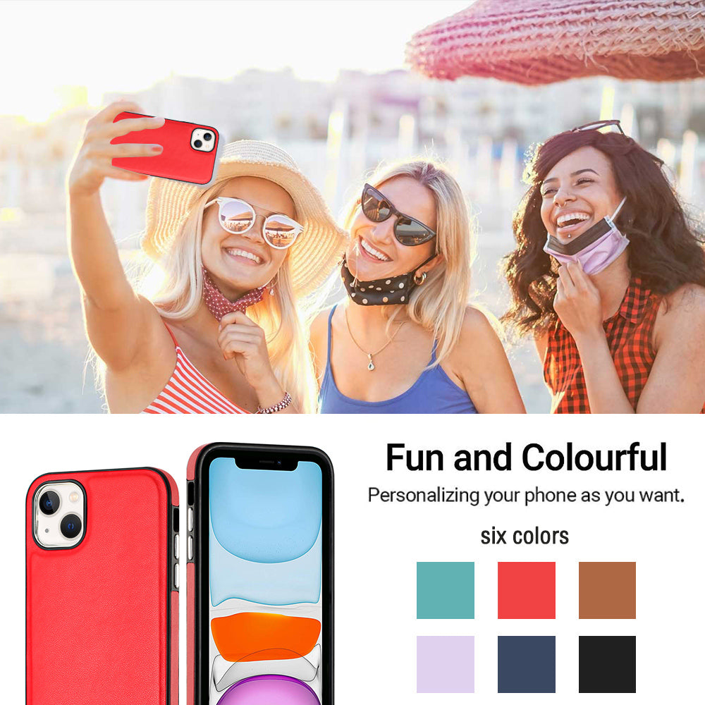 YB Leather Coating Series-6 For iPhone 15 Anti-scratch Back Cover Leather Coated TPU Mobile Phone Case - Red