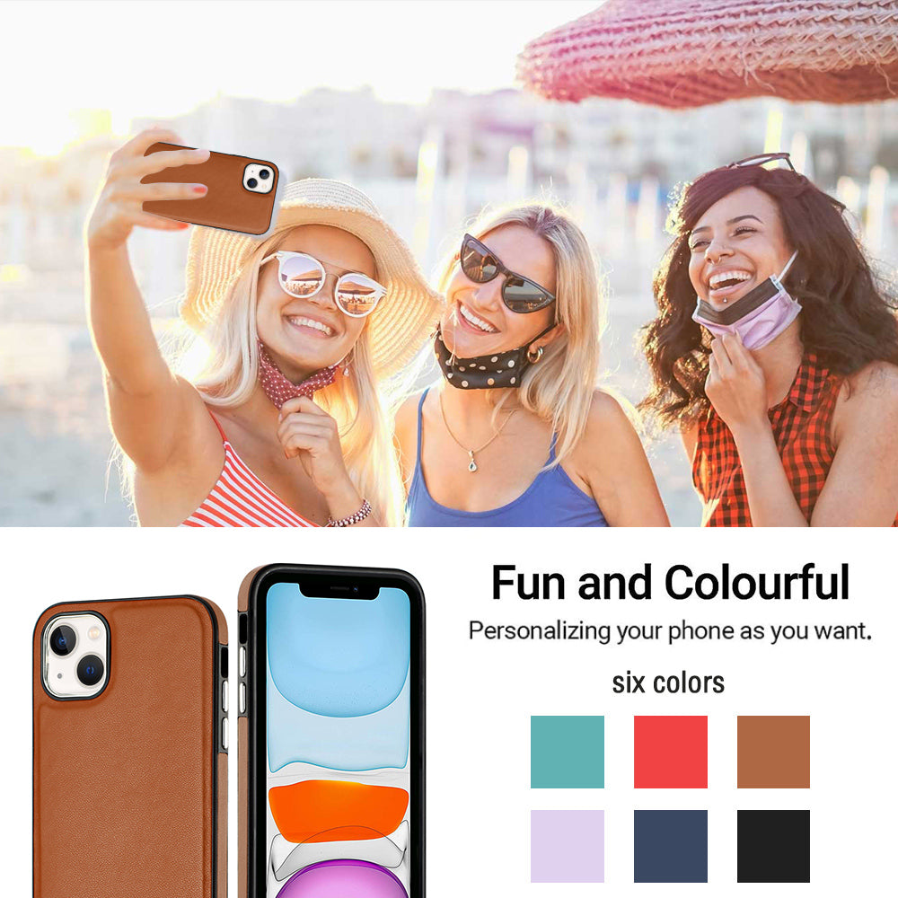 YB Leather Coating Series-6 For iPhone 15 Anti-scratch Back Cover Leather Coated TPU Mobile Phone Case - Brown