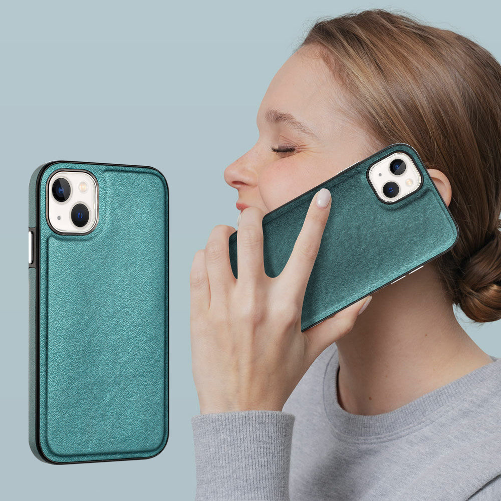YB Leather Coating Series-6 For iPhone 15 Anti-scratch Back Cover Leather Coated TPU Mobile Phone Case - Green