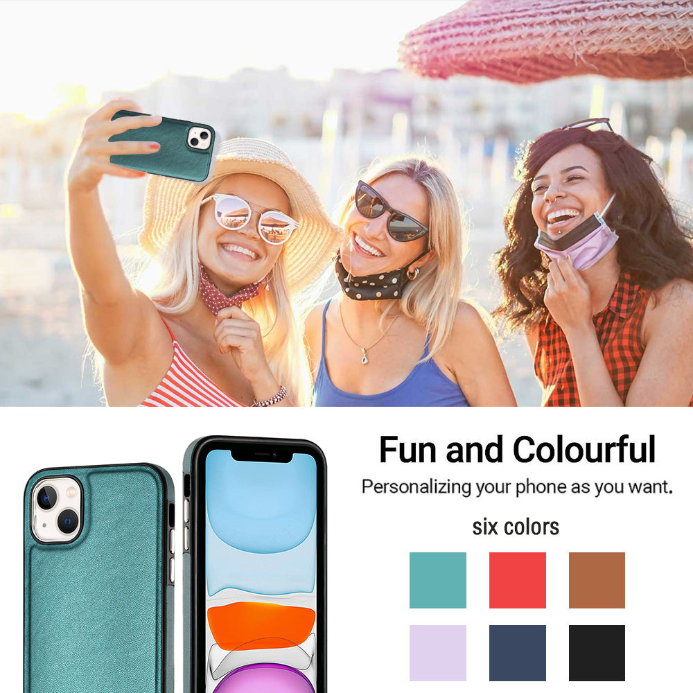 YB Leather Coating Series-6 For iPhone 15 Anti-scratch Back Cover Leather Coated TPU Mobile Phone Case - Green