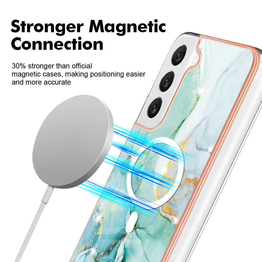 YB IMD Series-19 for Samsung Galaxy S22 5G Magnetic IMD Pattern Phone Case Electroplated 2.0mm TPU Cover - Green