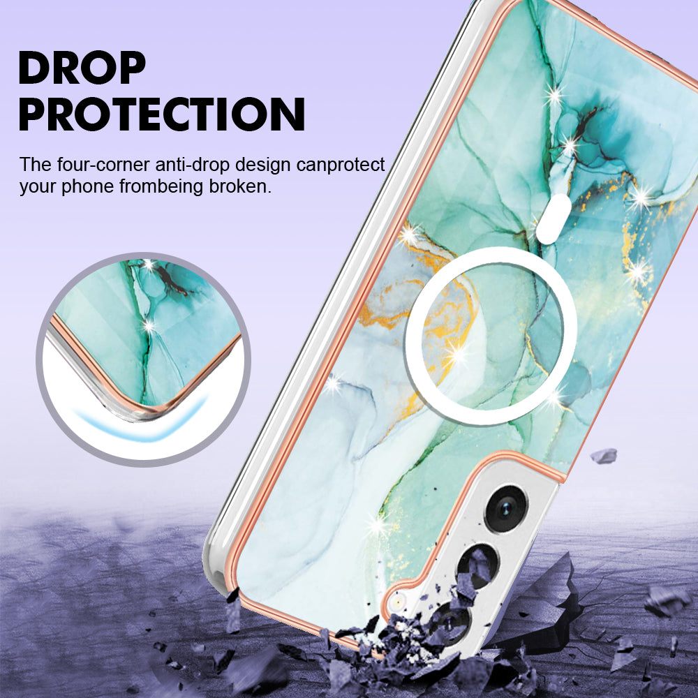 YB IMD Series-19 for Samsung Galaxy S22 5G Magnetic IMD Pattern Phone Case Electroplated 2.0mm TPU Cover - Green