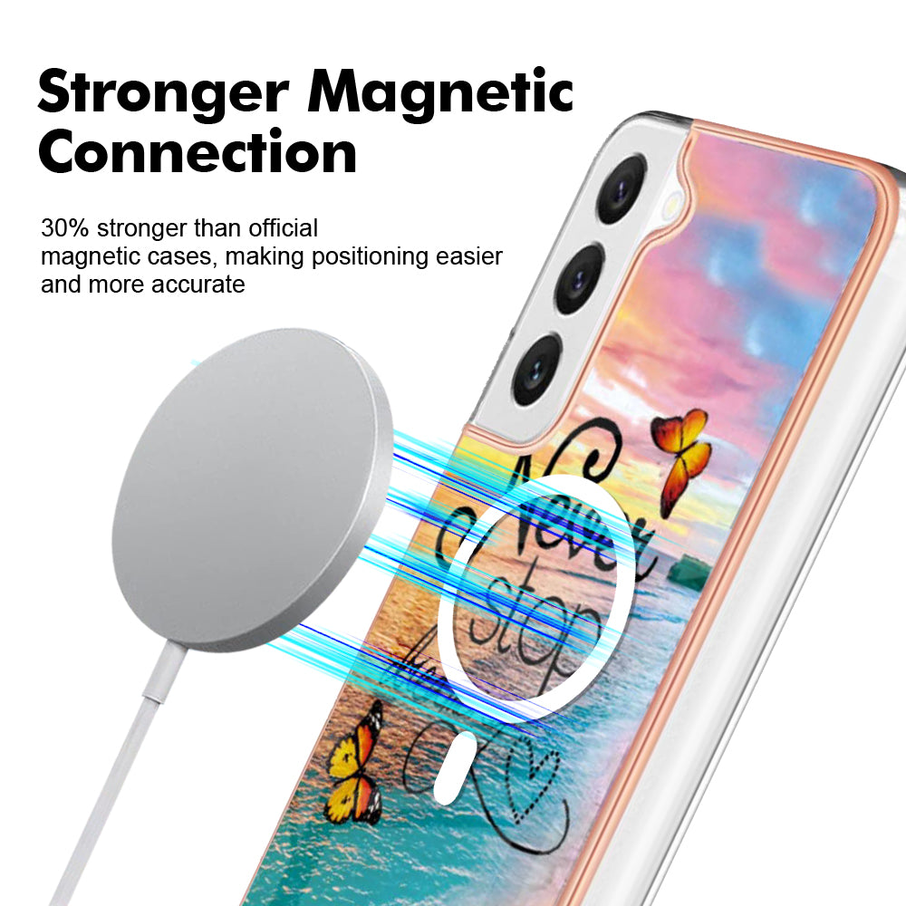YB IMD Series-19 for Samsung Galaxy S22 5G Magnetic IMD Pattern Phone Case Electroplated 2.0mm TPU Cover - Never Stop Dreaming