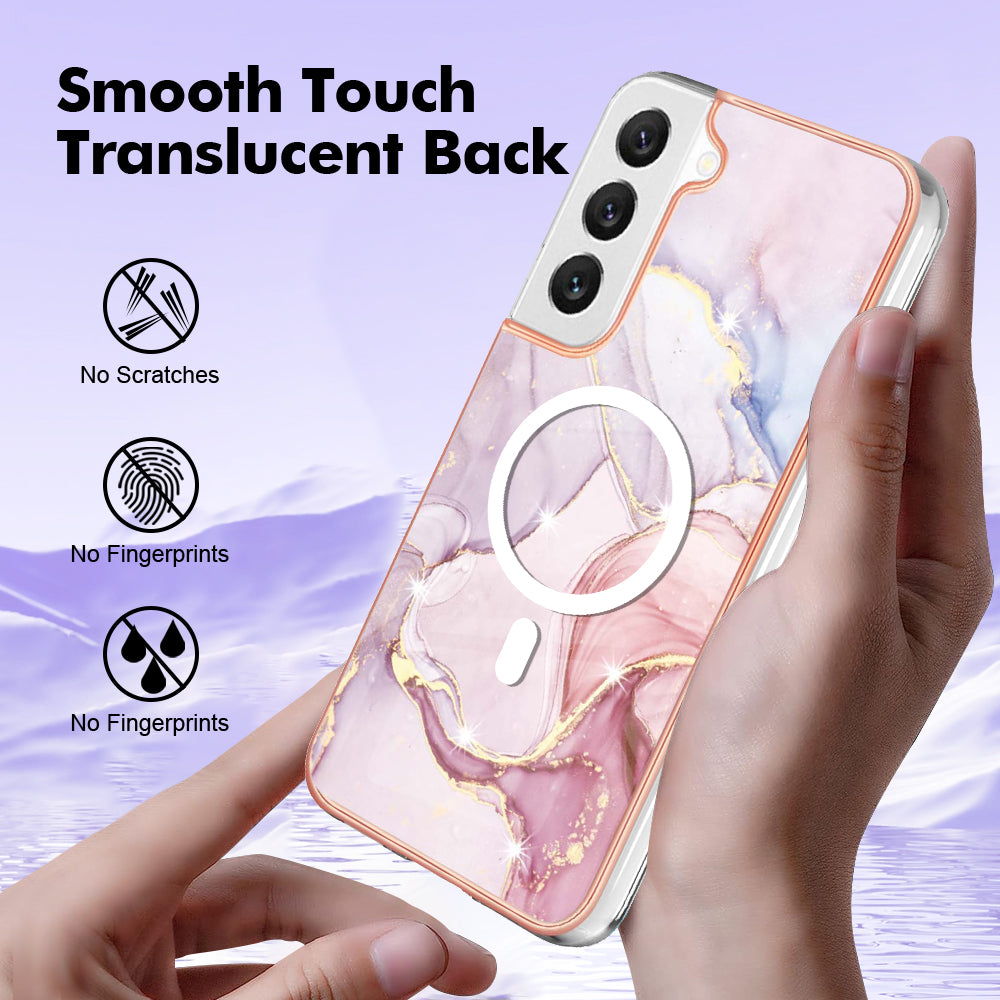 YB IMD Series-19 for Samsung Galaxy S22+ 5G IMD Pattern Phone Case Electroplated 2.0mm TPU Magnetic Cover - Rose Gold