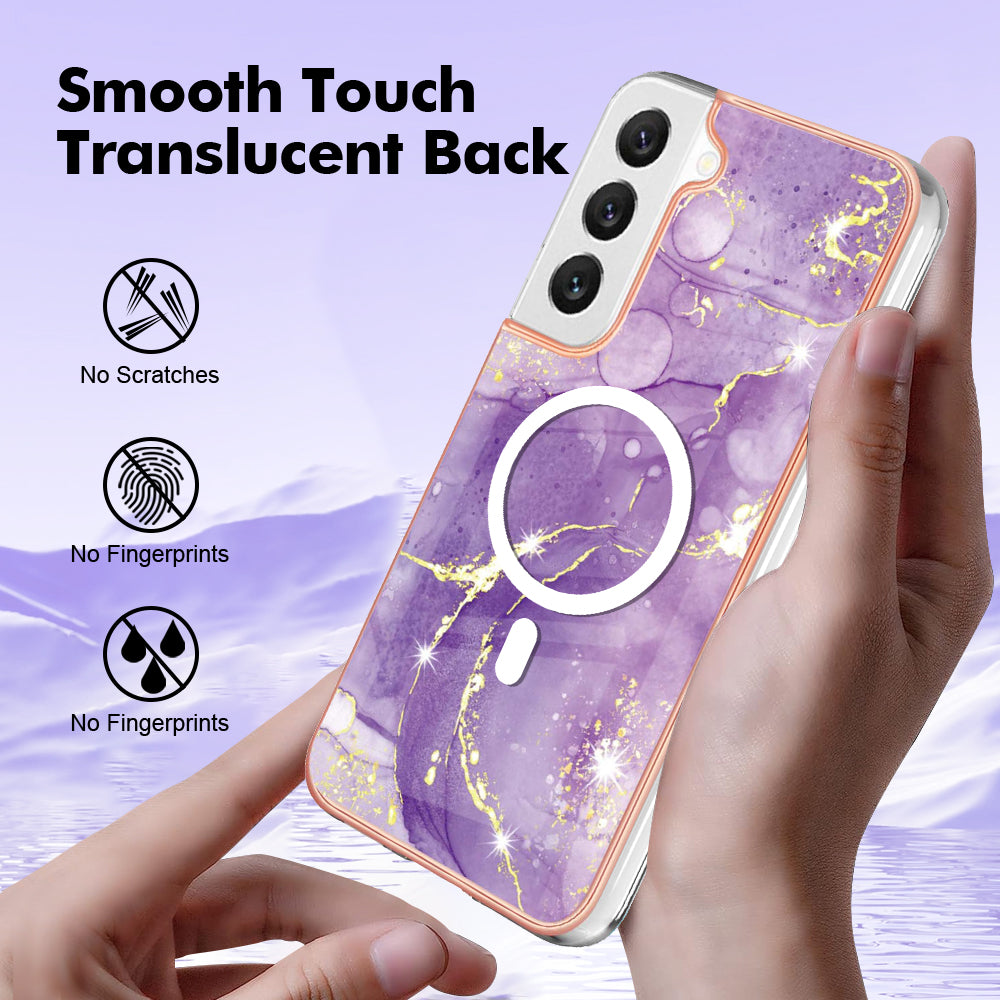 YB IMD Series-19 for Samsung Galaxy S22+ 5G IMD Pattern Phone Case Electroplated 2.0mm TPU Magnetic Cover - Purple