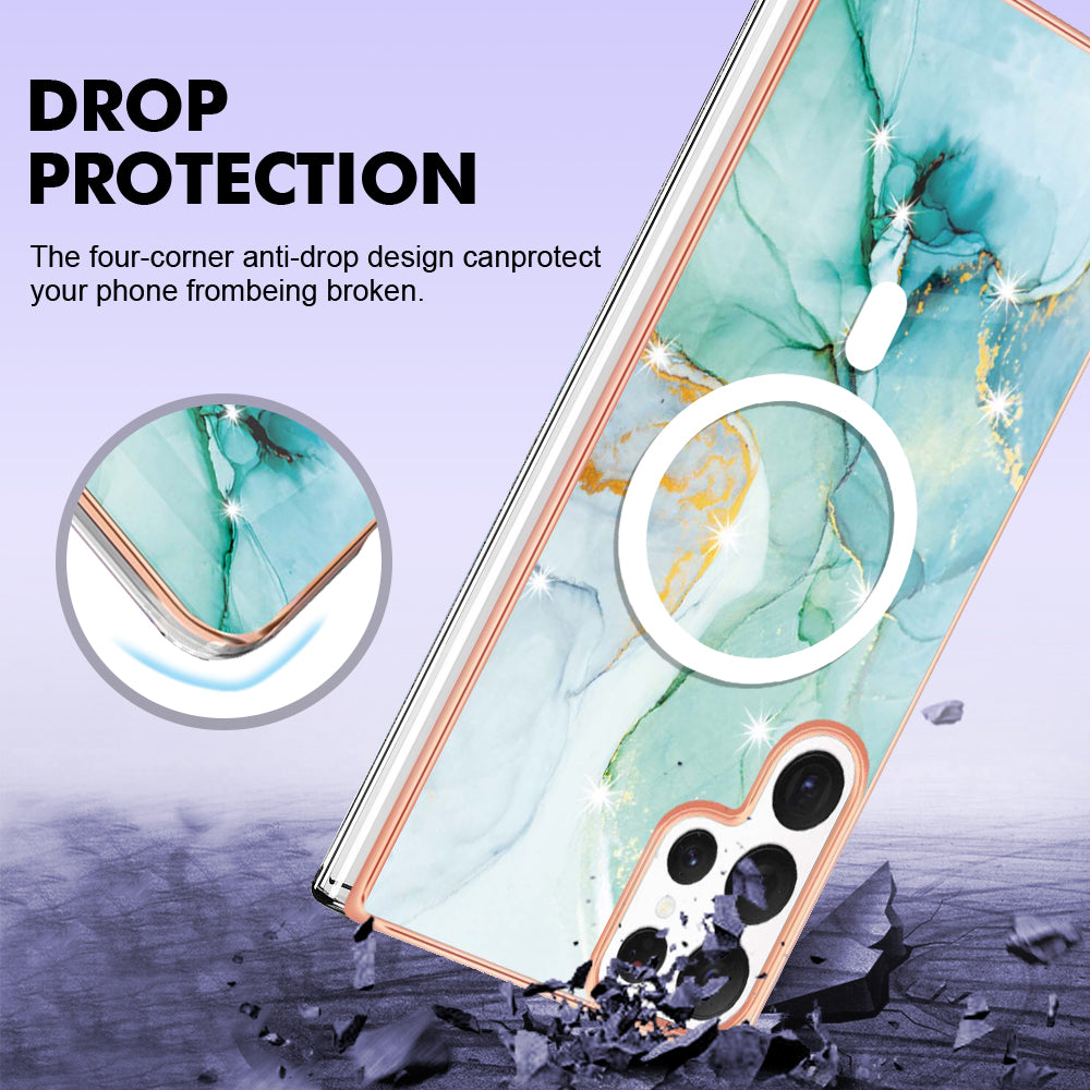 YB IMD Series-19 for Samsung Galaxy S22 Ultra 5G Magnetic Electroplated IMD Phone Case 2.0mm TPU Back Cover - Green