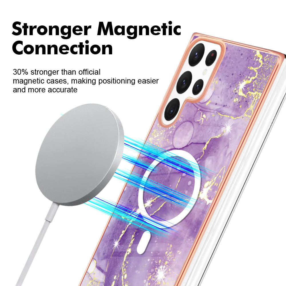 YB IMD Series-19 for Samsung Galaxy S22 Ultra 5G Magnetic Electroplated IMD Phone Case 2.0mm TPU Back Cover - Purple