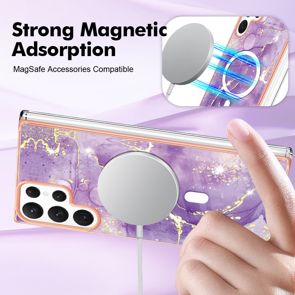 YB IMD Series-19 for Samsung Galaxy S22 Ultra 5G Magnetic Electroplated IMD Phone Case 2.0mm TPU Back Cover - Purple