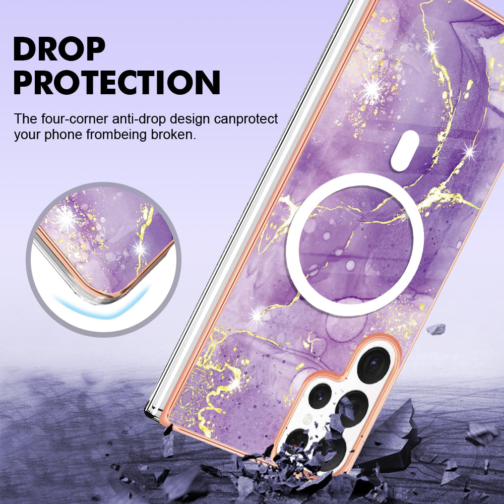 YB IMD Series-19 for Samsung Galaxy S22 Ultra 5G Magnetic Electroplated IMD Phone Case 2.0mm TPU Back Cover - Purple