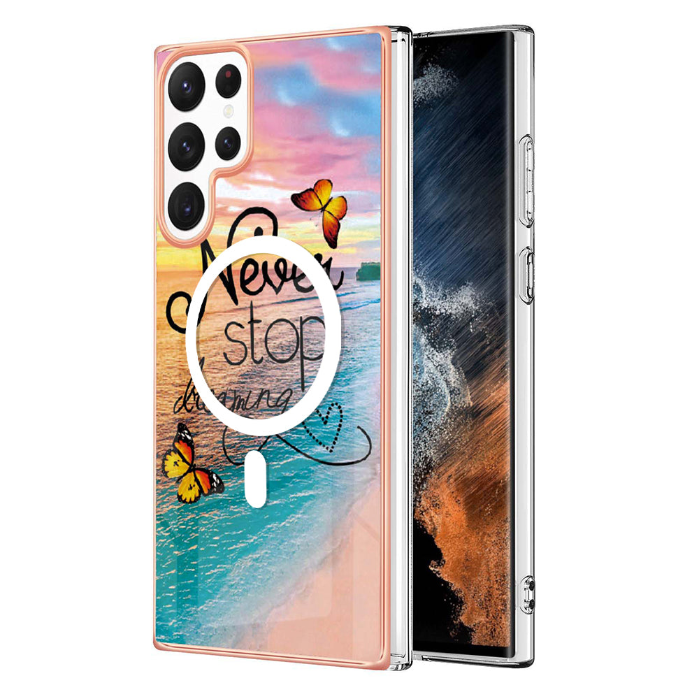 YB IMD Series-19 for Samsung Galaxy S22 Ultra 5G Magnetic Electroplated IMD Phone Case 2.0mm TPU Back Cover - Never Stop Dreaming
