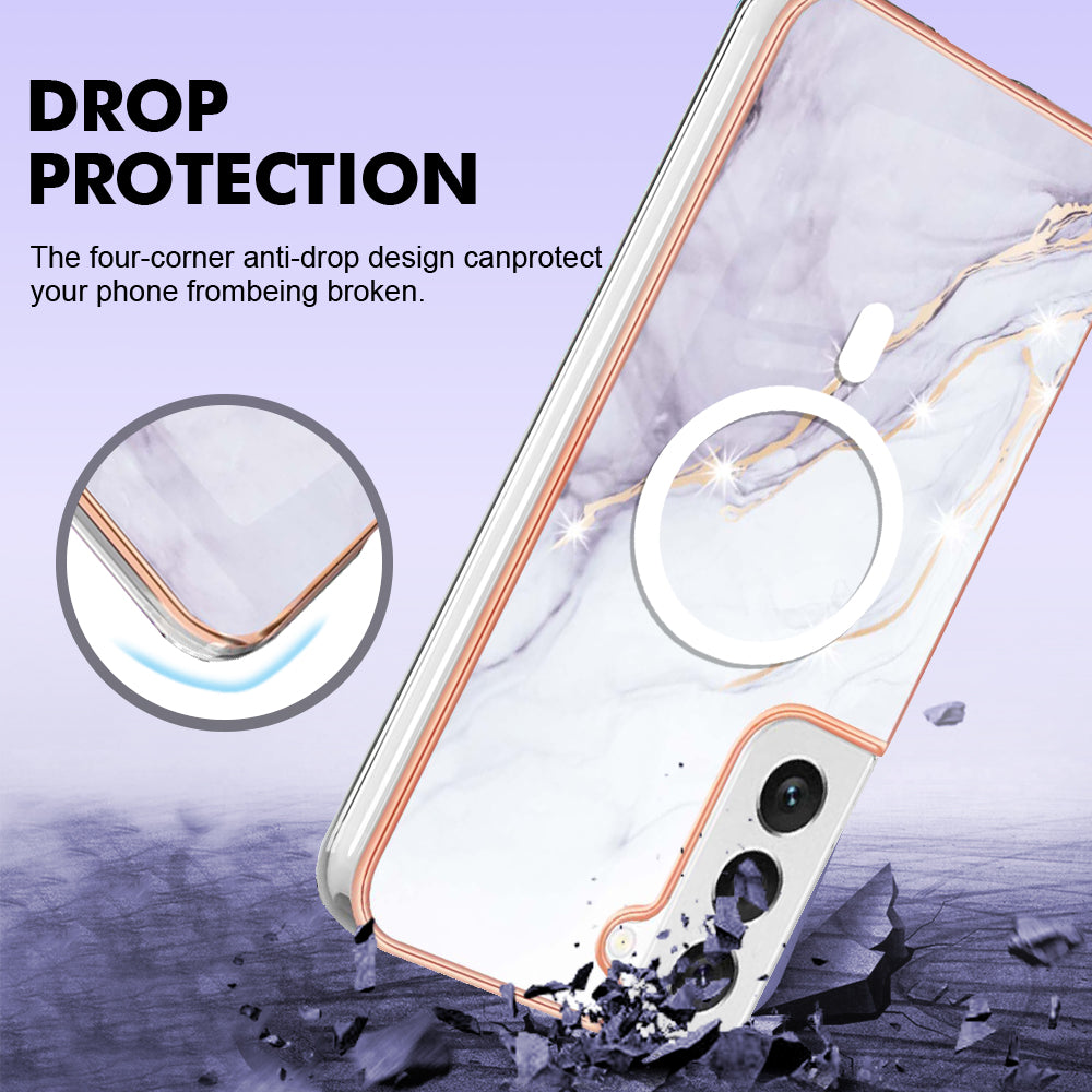 YB IMD Series-19 for Samsung Galaxy S23 Magnetic IMD Electroplated Phone Case 2.0mm TPU Anti-scratch Cover - White