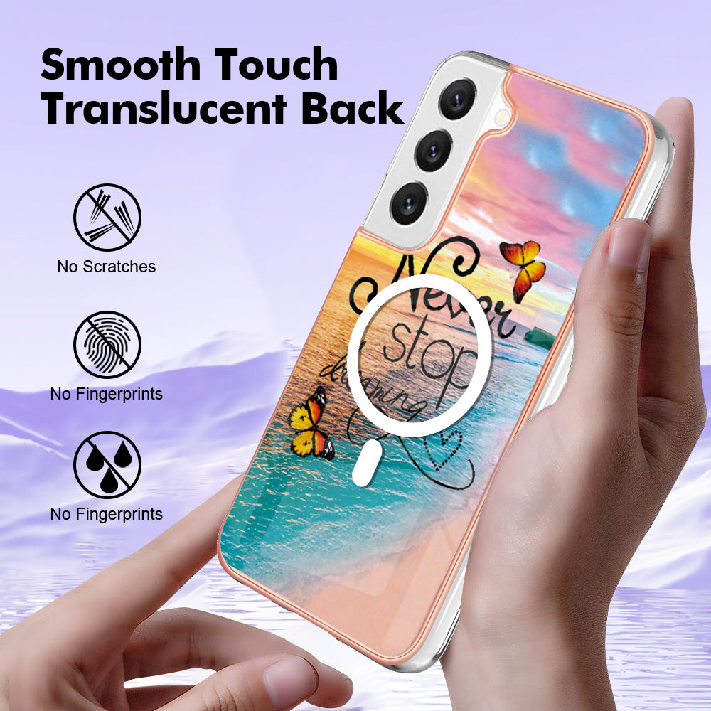 YB IMD Series-19 for Samsung Galaxy S23+ Magnetic IMD Drop-proof Case 2.0mm TPU Phone Cover - Never Stop Dreaming