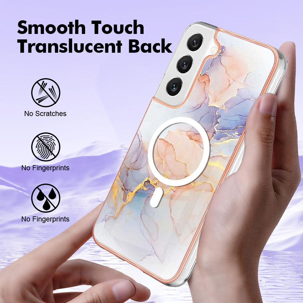 YB IMD Series-19 for Samsung Galaxy S23+ Magnetic IMD Drop-proof Case 2.0mm TPU Phone Cover - Marble White