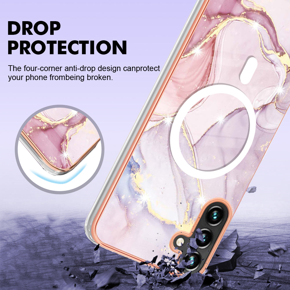 YB IMD Series-19 for Samsung Galaxy A34 5G 2.0mm TPU Electroplating Cover Magnetic IMD Pattern Phone Case - Rose Gold