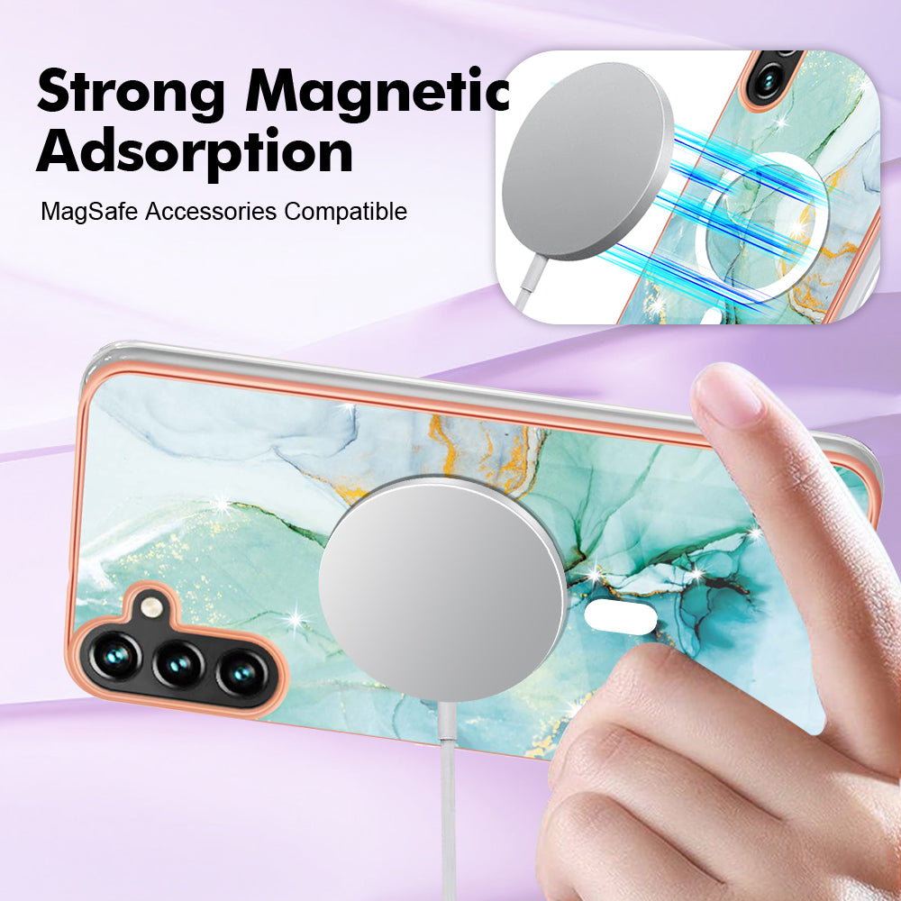YB IMD Series-19 for Samsung Galaxy A34 5G 2.0mm TPU Electroplating Cover Magnetic IMD Pattern Phone Case - Green