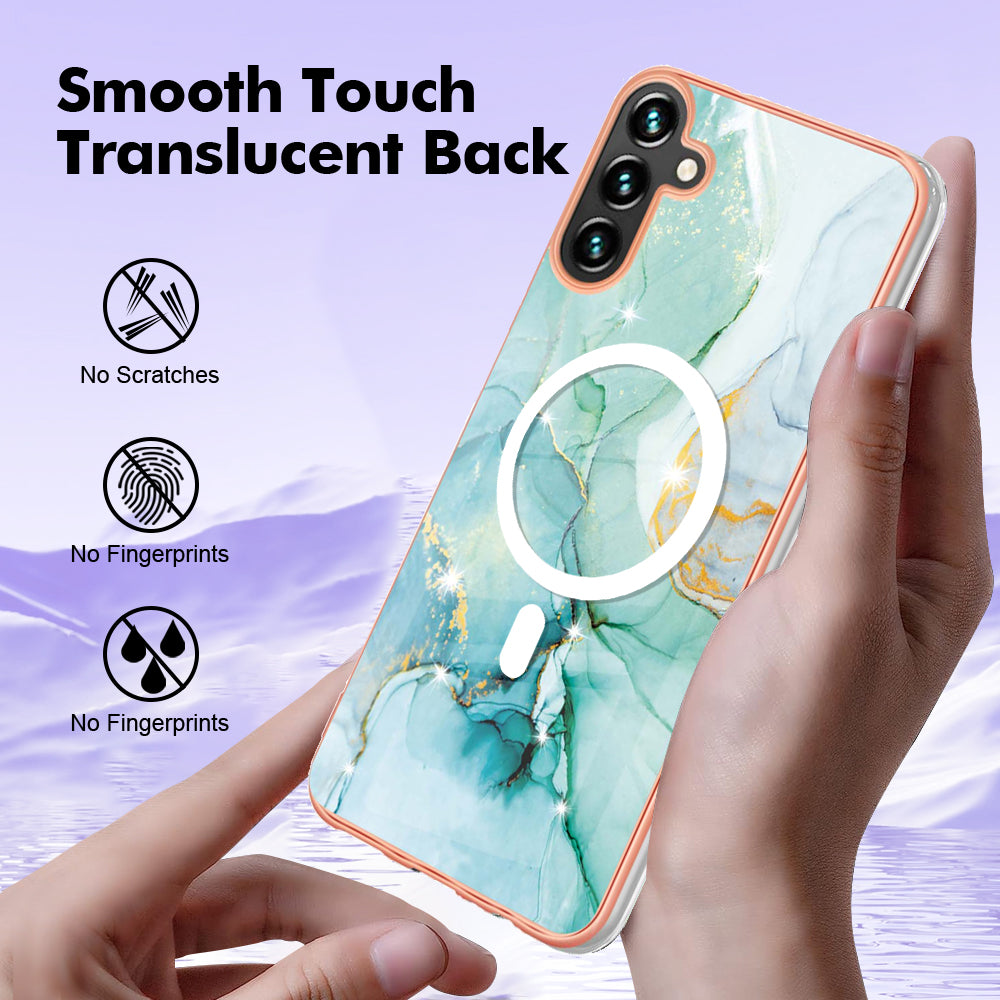 YB IMD Series-19 for Samsung Galaxy A34 5G 2.0mm TPU Electroplating Cover Magnetic IMD Pattern Phone Case - Green