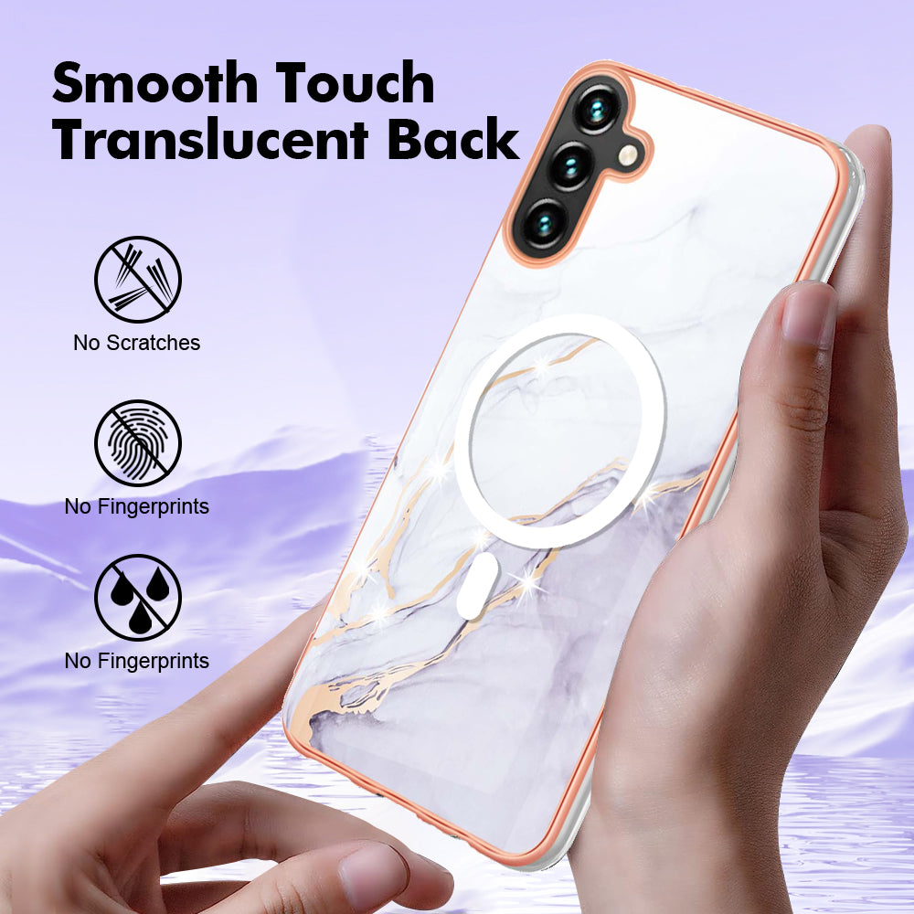 YB IMD Series-19 for Samsung Galaxy A34 5G 2.0mm TPU Electroplating Cover Magnetic IMD Pattern Phone Case - White