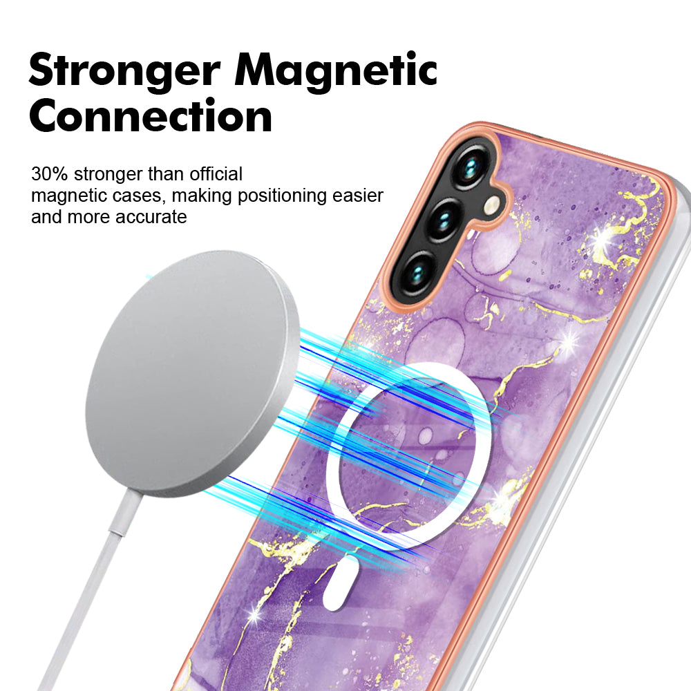 YB IMD Series-19 for Samsung Galaxy A34 5G 2.0mm TPU Electroplating Cover Magnetic IMD Pattern Phone Case - Purple